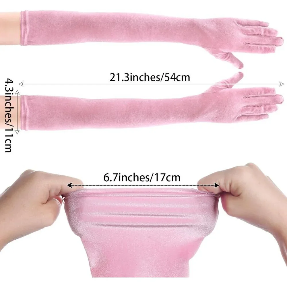 Women's Pink Velvet Long Gloves Elbow Length Costume Flapper Evening Banquet